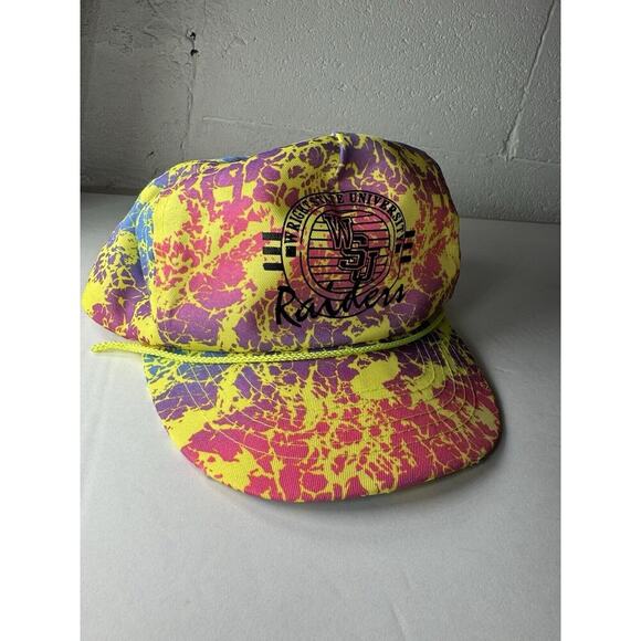 RAD GENUINE 90s VTG WRIGHT STATE UNIVERSITY NEON SNAP BACK CAP AMAZING CONDITION - Picture 3 of 8